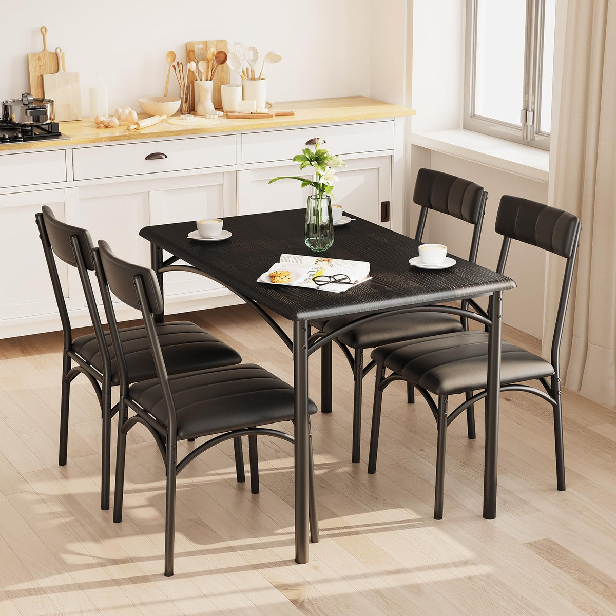 Takywep Dining Table Set for 4 for Small Spaces, Kitchen Table with 4 Upholstered Chairs, Modern Wood & Metal Frame for Apartment, Dining Room
