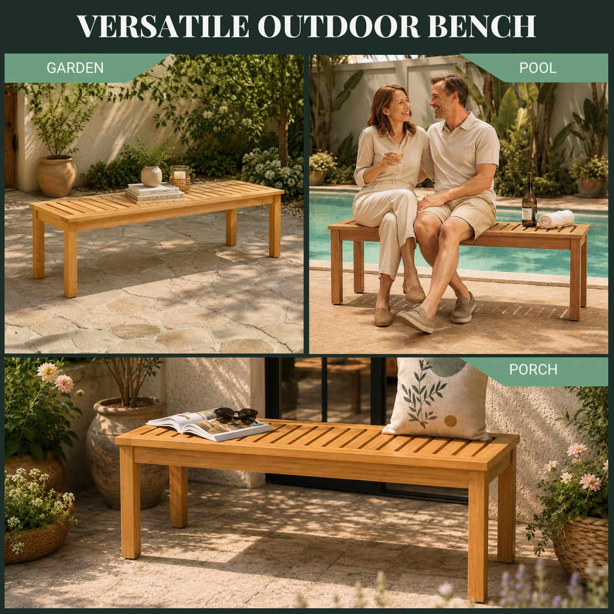 Backless Eucalyptus Wood Bench