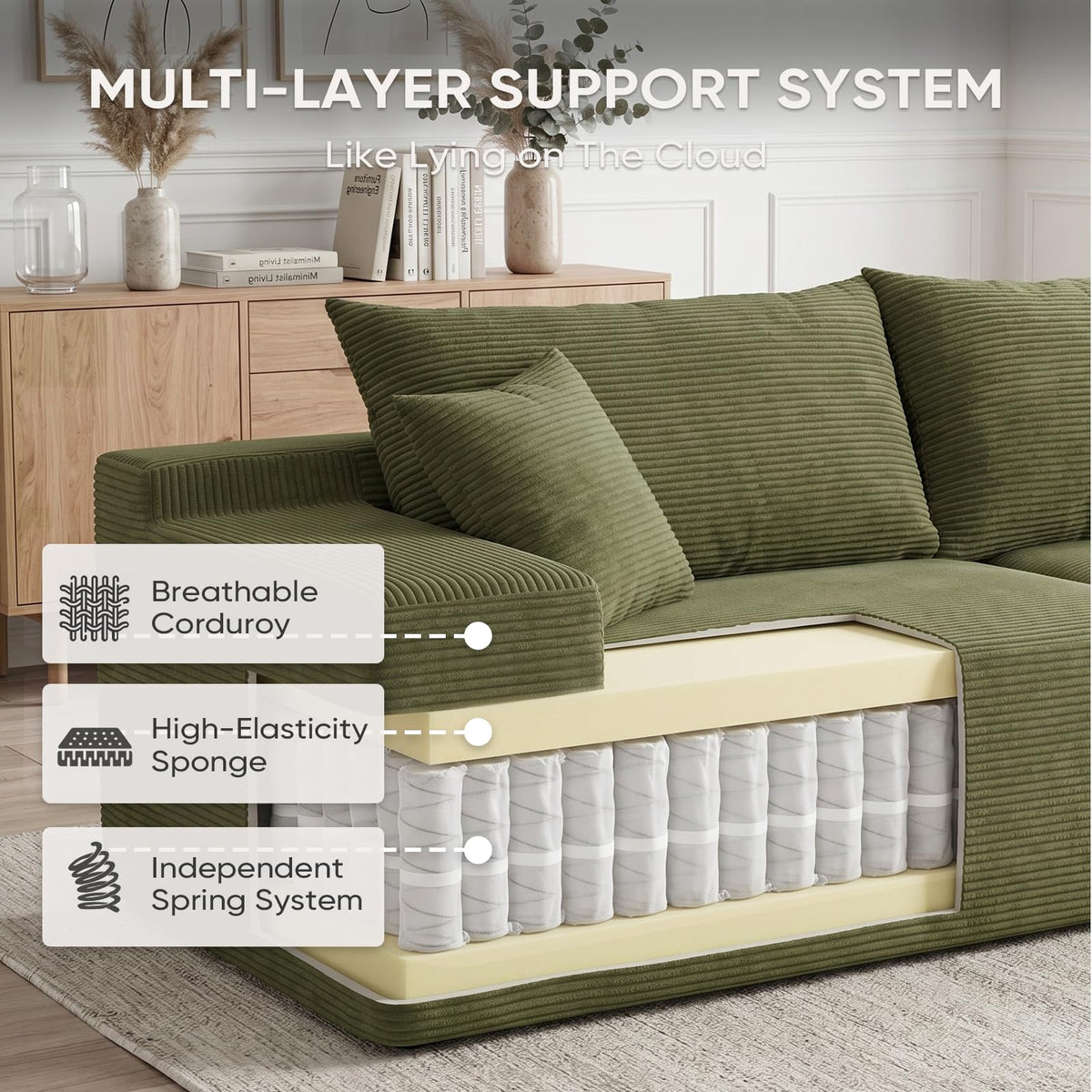 Corduroy L-Shaped Modular Sofa
