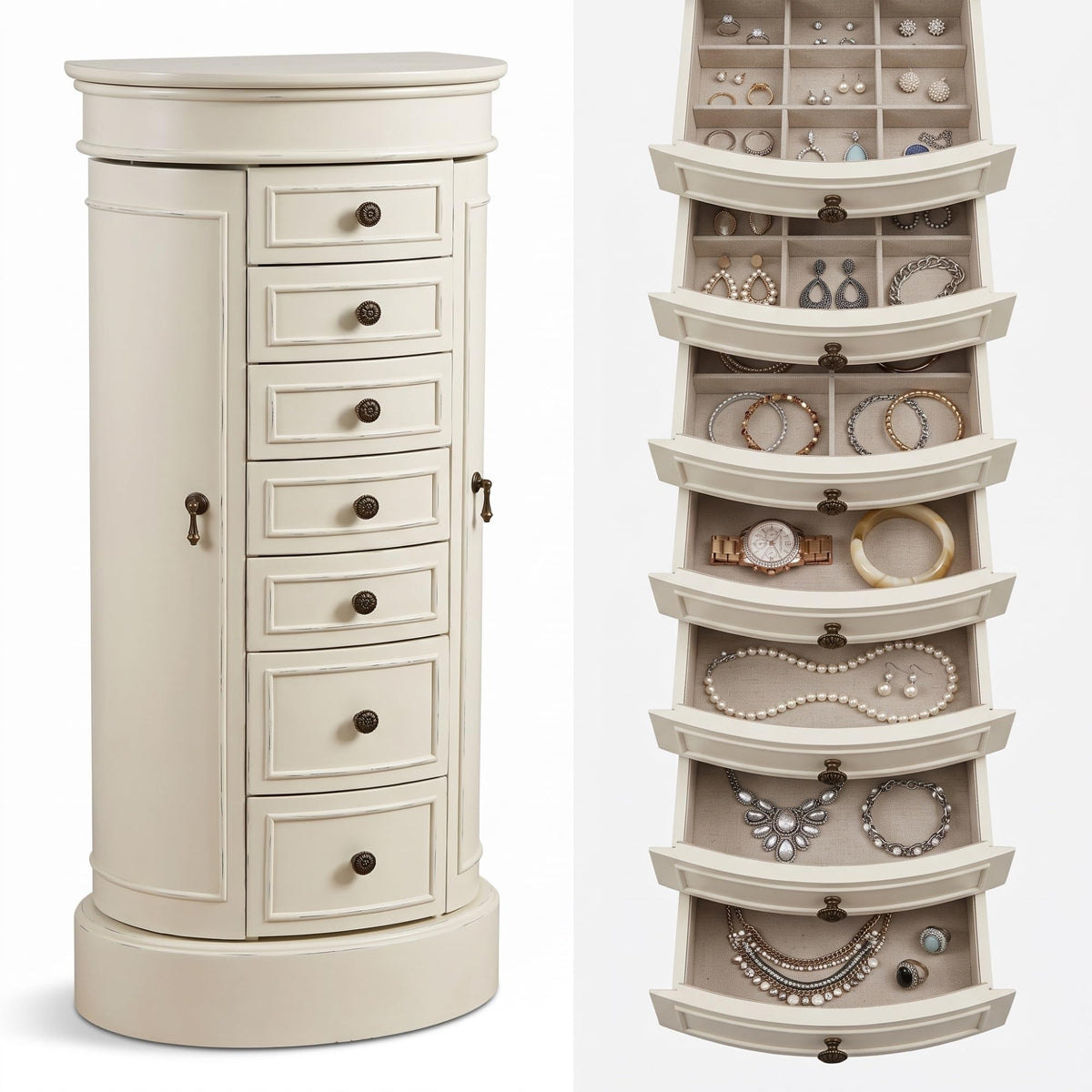 Oval 7-Drawer Jewelry Armoire