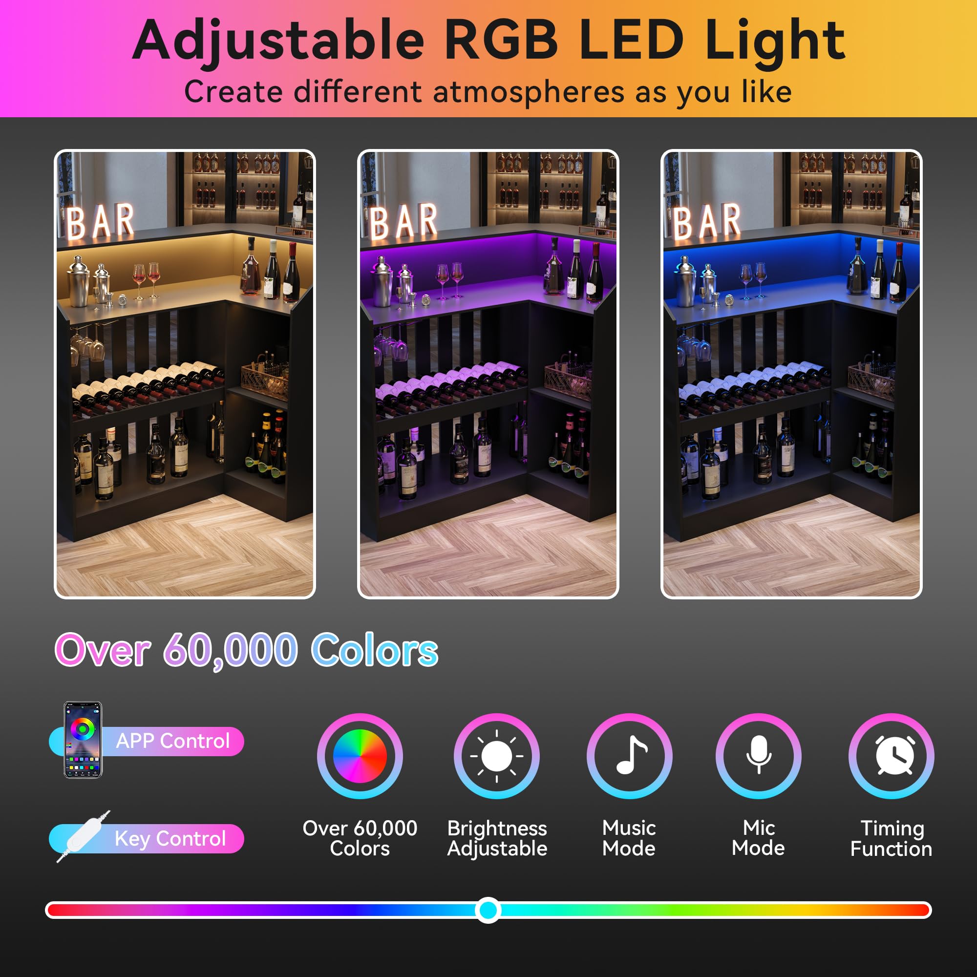 L-Shaped Bar Cabinet with LED Light