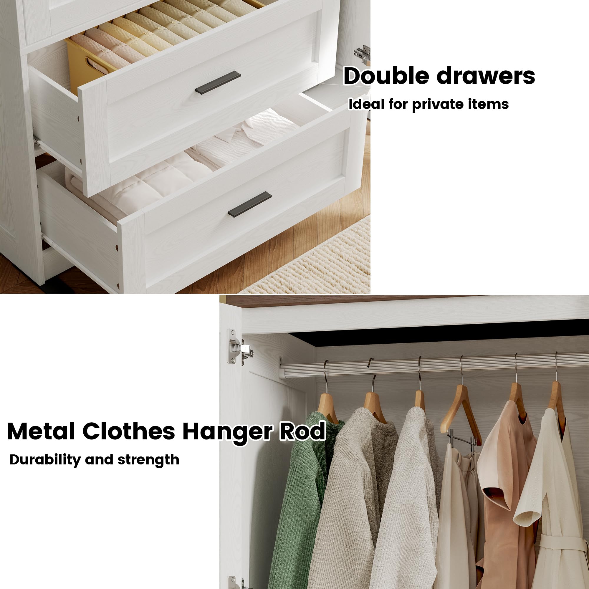 Freestanding Wardrobe Closet with Drawers & Shelves
