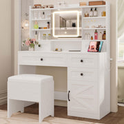 Vanity Desk with LED Mirror, 5 Drawers & Power Outlet