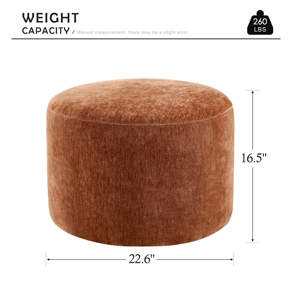 Scingu Upholstered Round Pouf Ottoman Set of 2, Orange-Brown Footstools