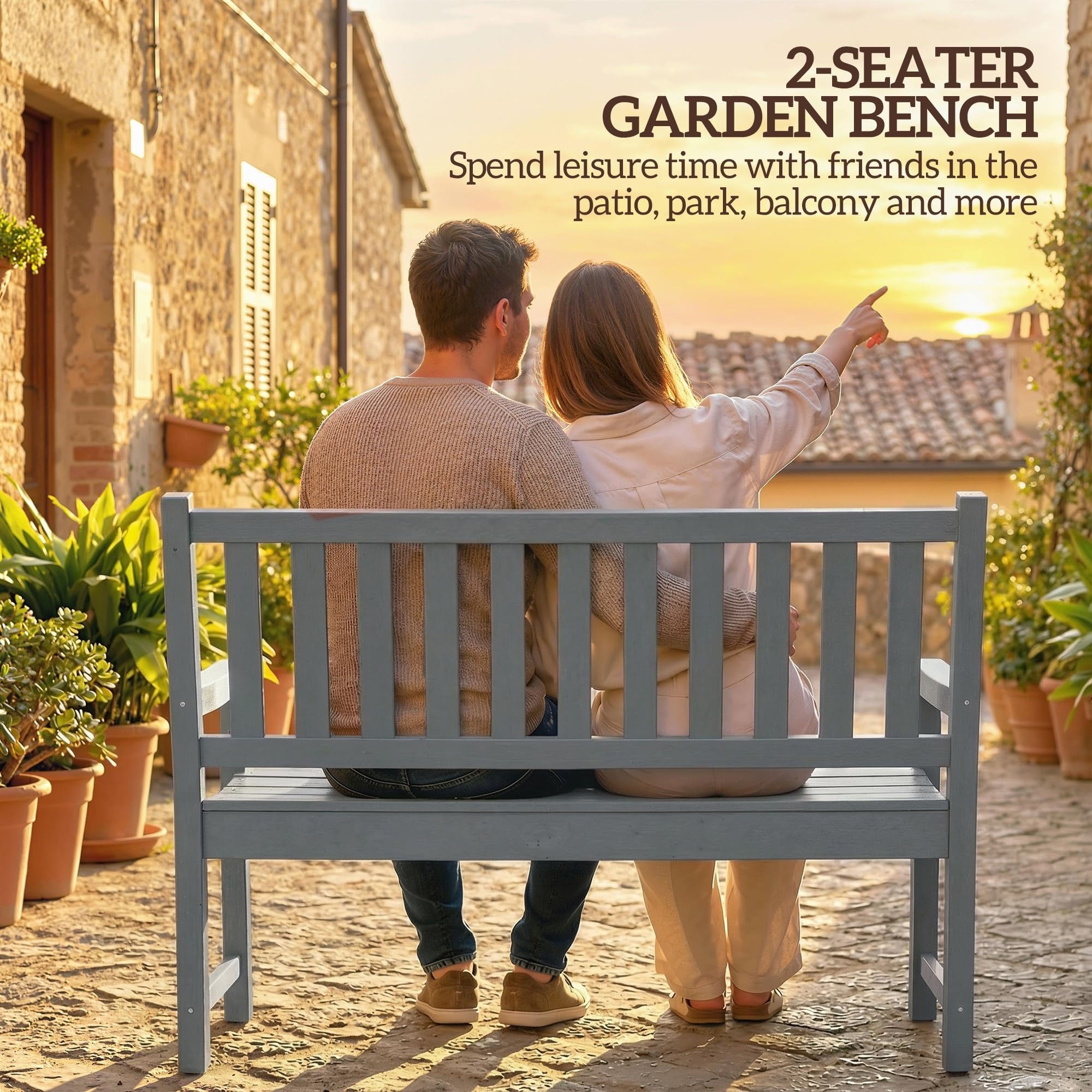 Outsunny Outdoor Bench, 49" All-Weather HDPE Garden Bench, 2-Person Patio Loveseat with 528 lbs Capacity, Curved Seat for Backyard, Park, Porch, Lawn, Park, Gray