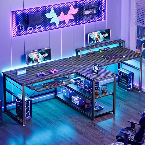 94.5" 2-Person Desk with LED Lights, Storage & Monitor Stand