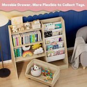 COZPAW Kids Bookshelf and Toy Storage, 4 Tier Toddler Bookshelf with Movable Drawer (Oak)