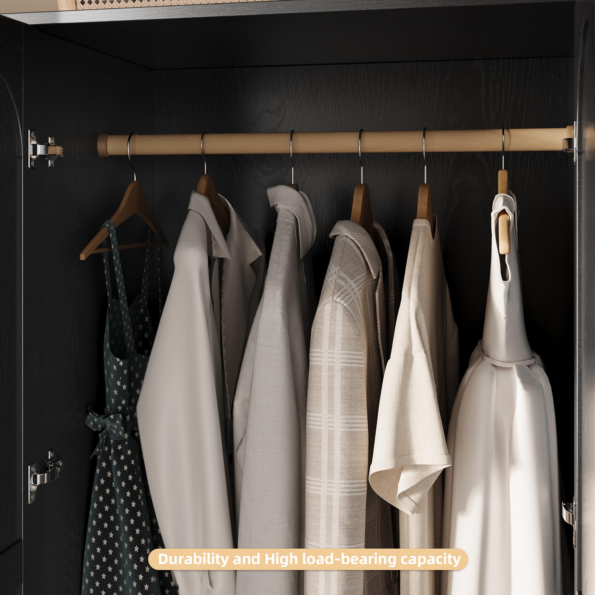 TOKSOM 4 Doors Freestanding Armoire Wardrobe Closet, 72" Black Wardrobe Armoire Wooden Closet Large Capacity Storage with 3 Drawers & 3 Hanging Rod Shelves Clothes Organizer