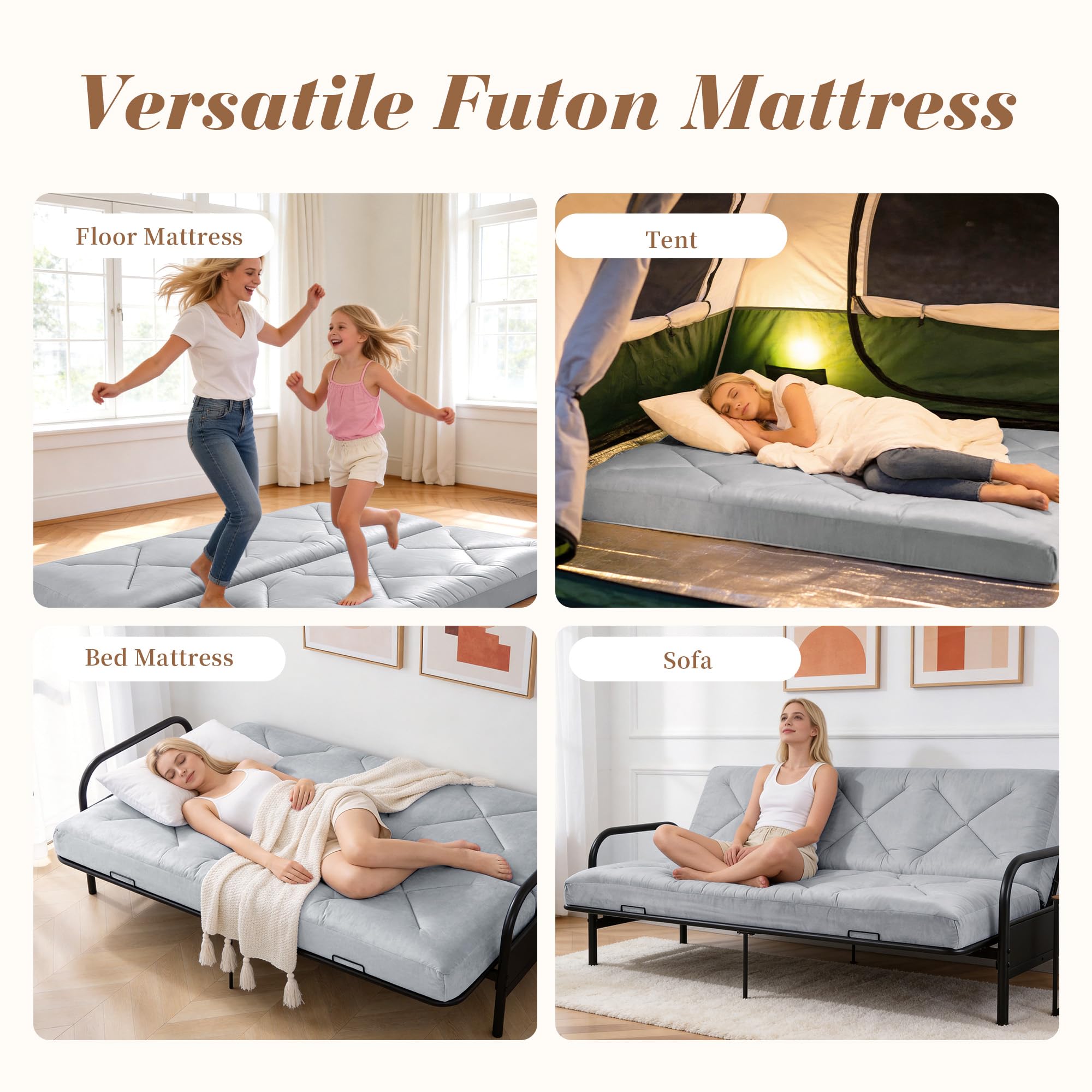 Foldable Futon Mattress with Zipper Connection