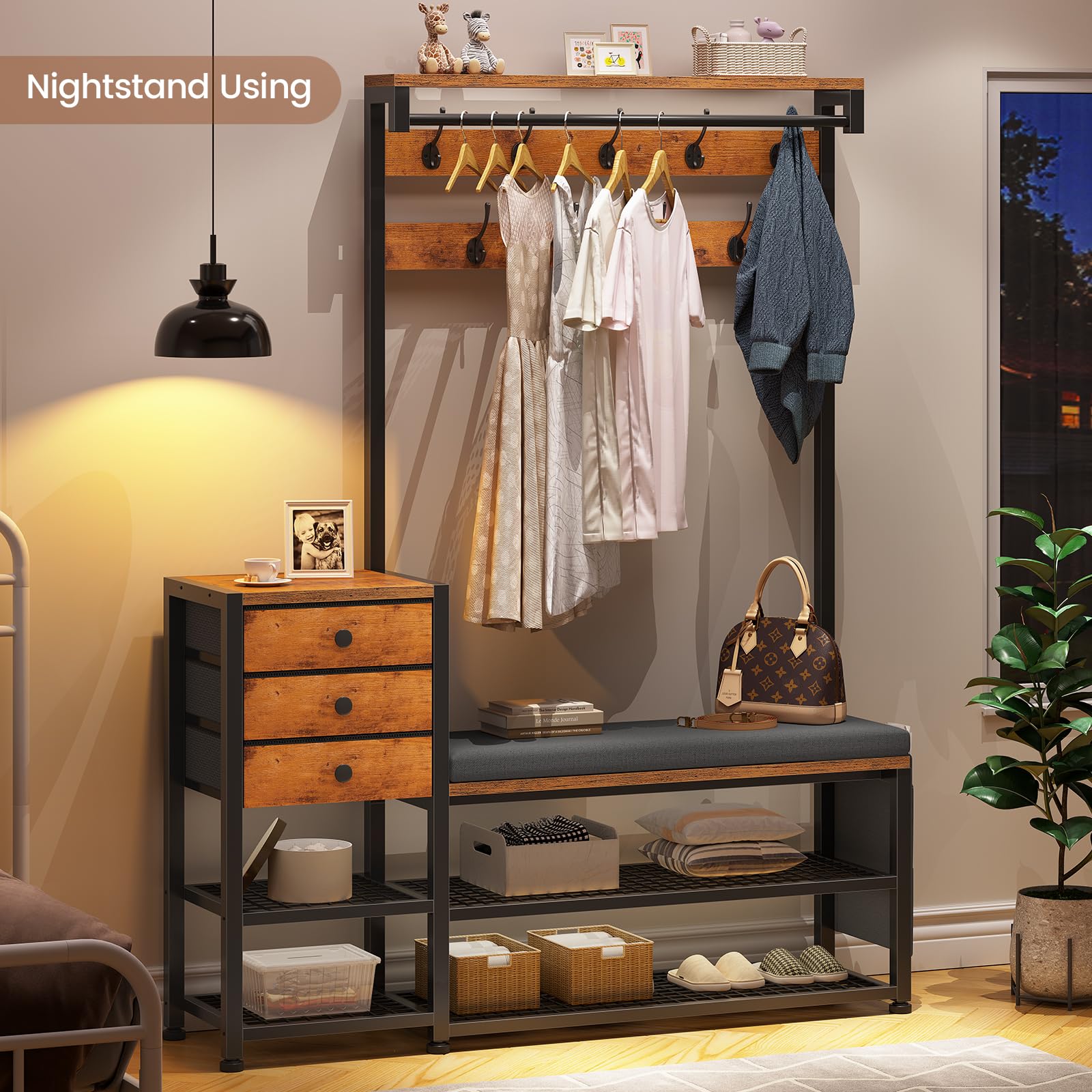5-in-1 Hall Tree with Bench & Shoe Storage