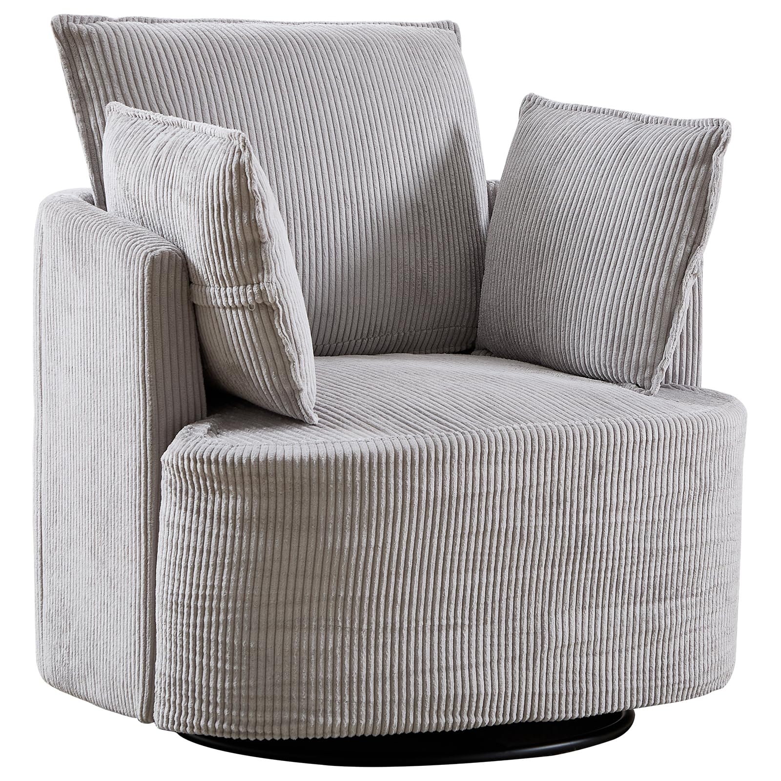 360° Swivel Barrel Chair with Corduroy Upholstery & 3 Pillows