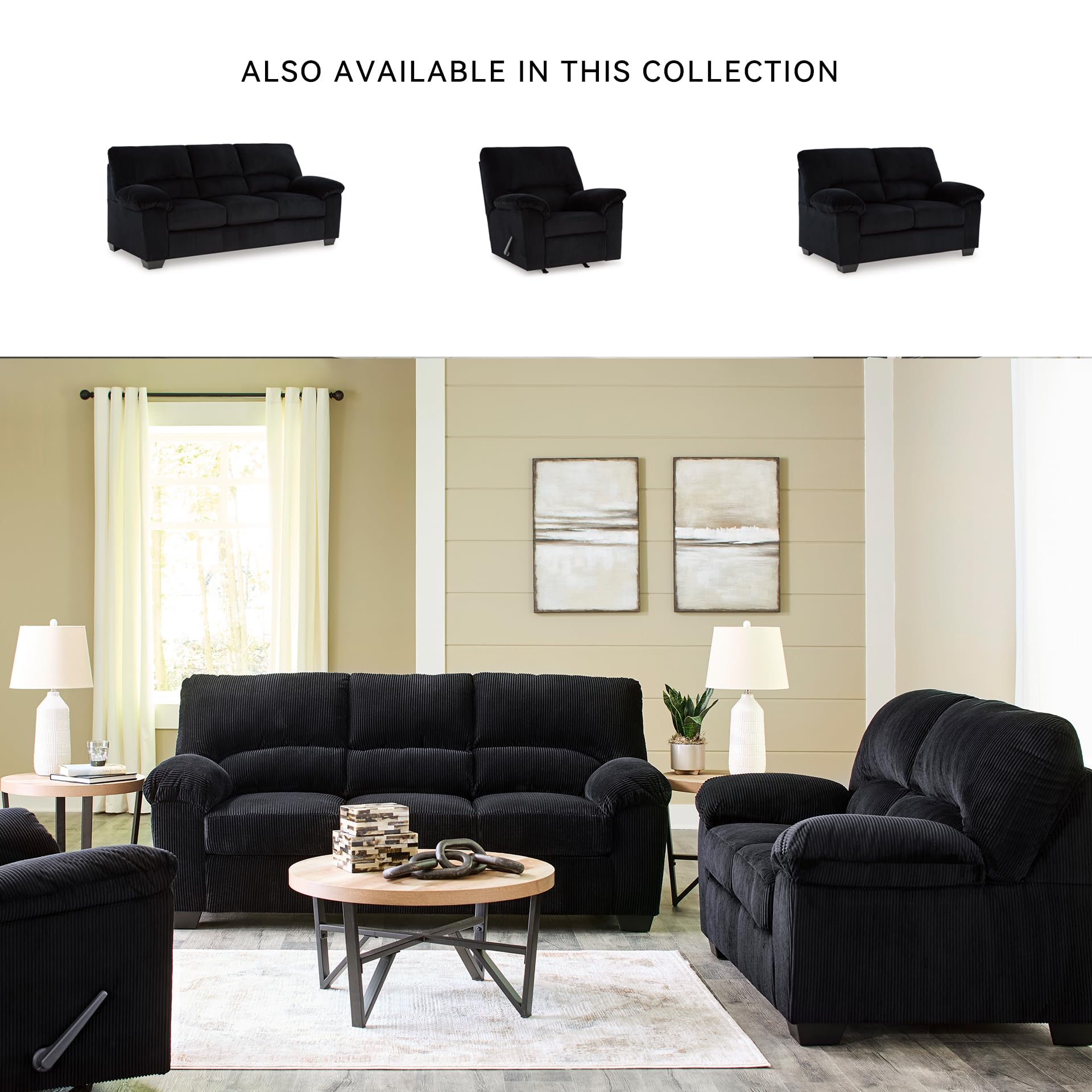 Signature Design by Ashley SimpleJoy Modern Loveseat for Living Room, Black