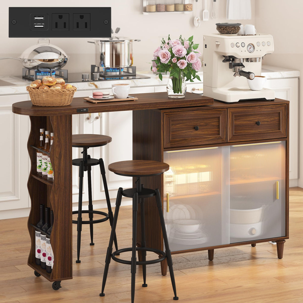 Walnut Rotating Kitchen Island