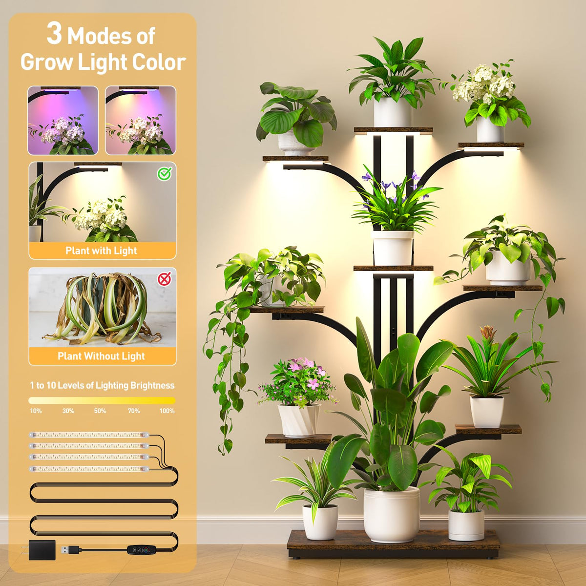 Plant Stand Indoor with Grow Light,9 Tiered 64" Tall Corner Plant Shelf