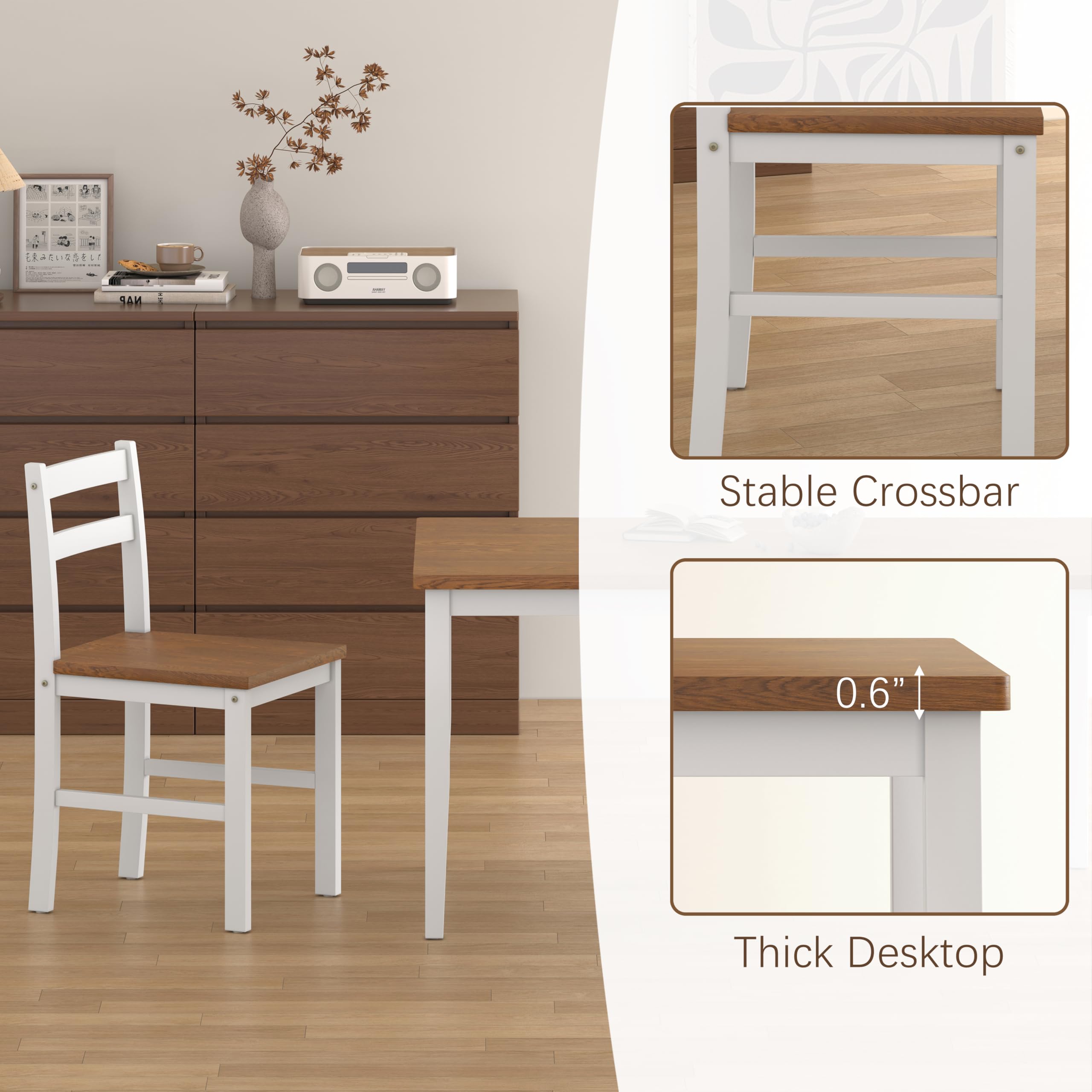 5-Piece Solid Wood Dining Table Set with 4 Chairs