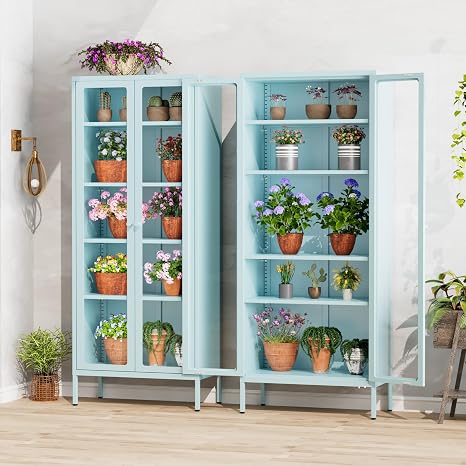 5-Tier Glass Display Cabinet with Metal Frame