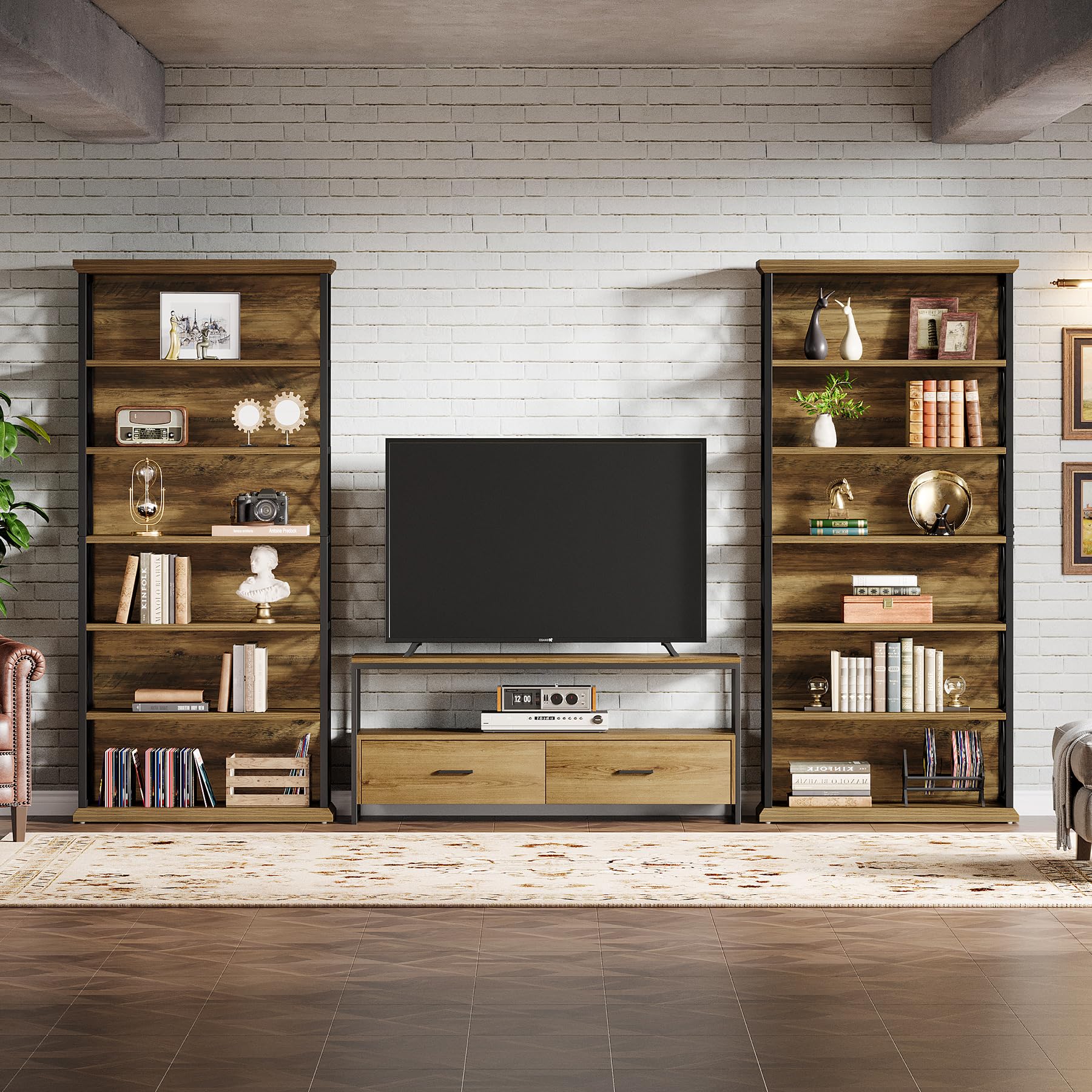6-Tier Industrial Bookcase with Open Shelves