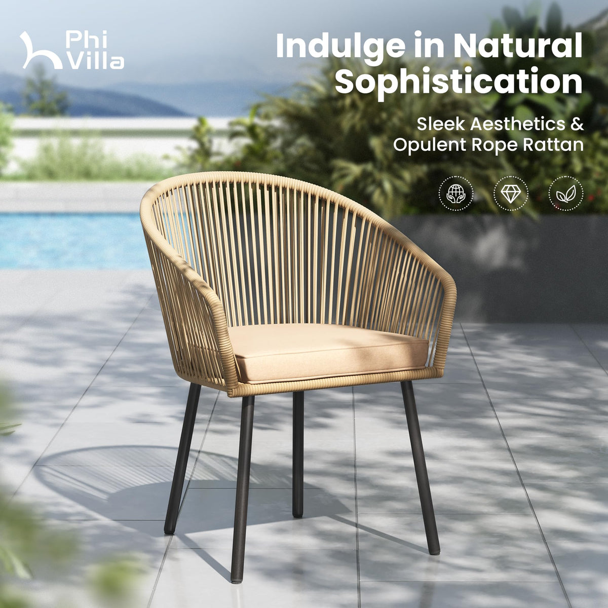PHI VILLA 9pc Outdoor Dining Set, 83" Rectangle Table & 8 Rattan Chairs