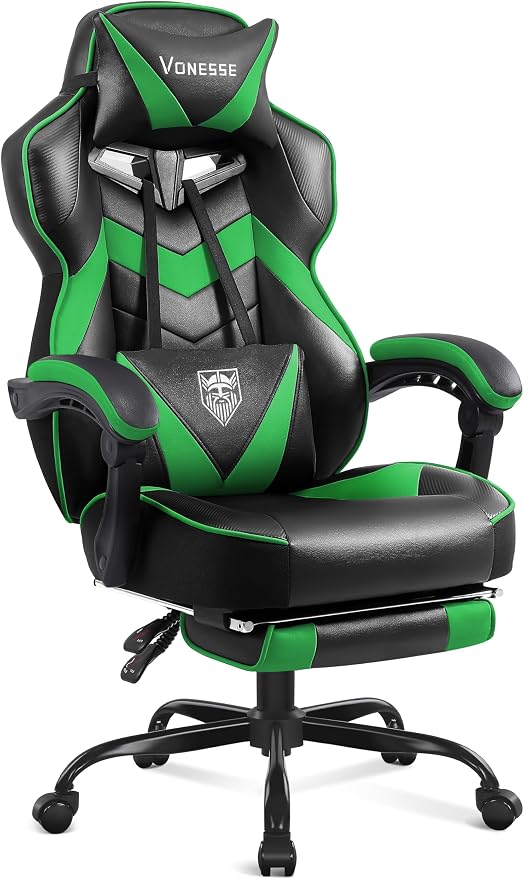 Reclining Massage Gaming Chair with Footrest