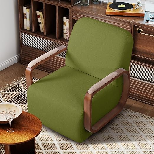 Swivel Accent Chair with Solid Wood Base