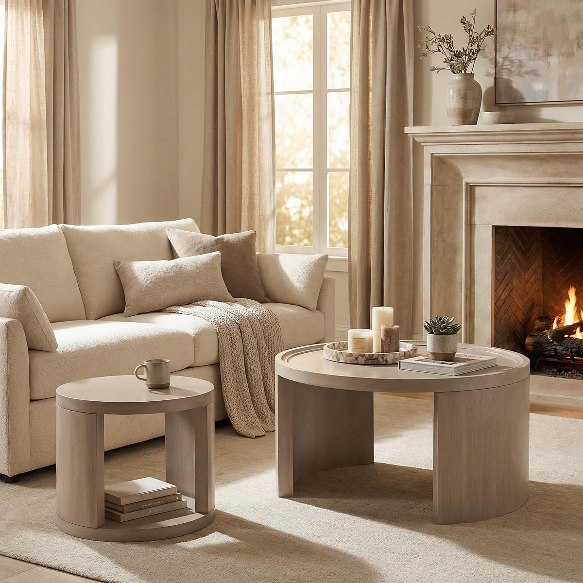 Gray Round Nesting Coffee Table Set