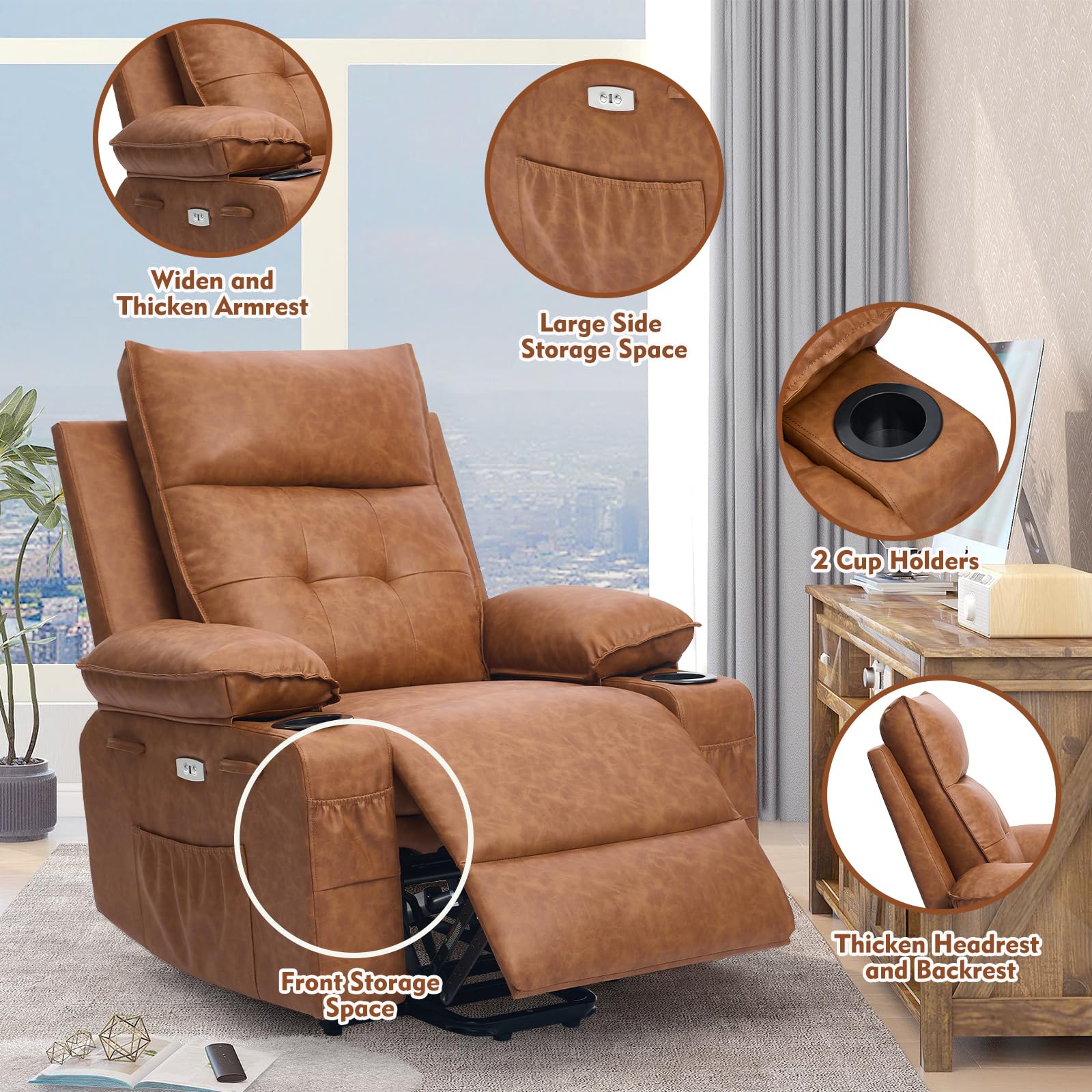 Polar Aurora Power Lift Chair for Elderly,Electric Recliner Chair with Vibrating Massage & Heating,Living Room Chair with Thickened armrest,USB Ports,2 Cup Holders