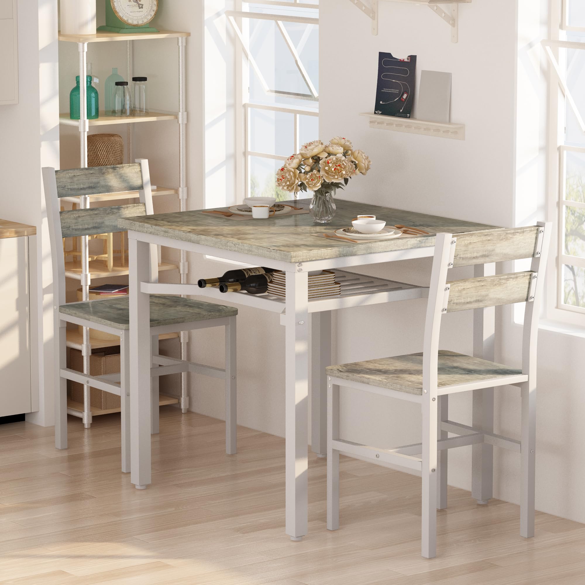 3-Piece Farmhouse Dining Table Set for 2
