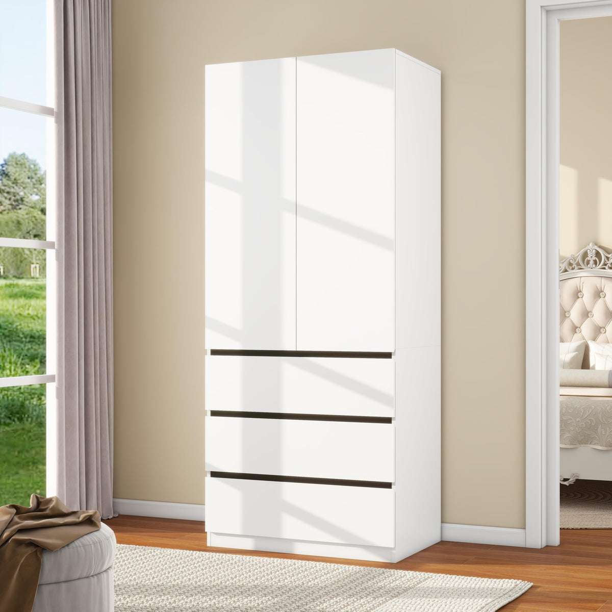 White Wardrobe with 3 Drawers