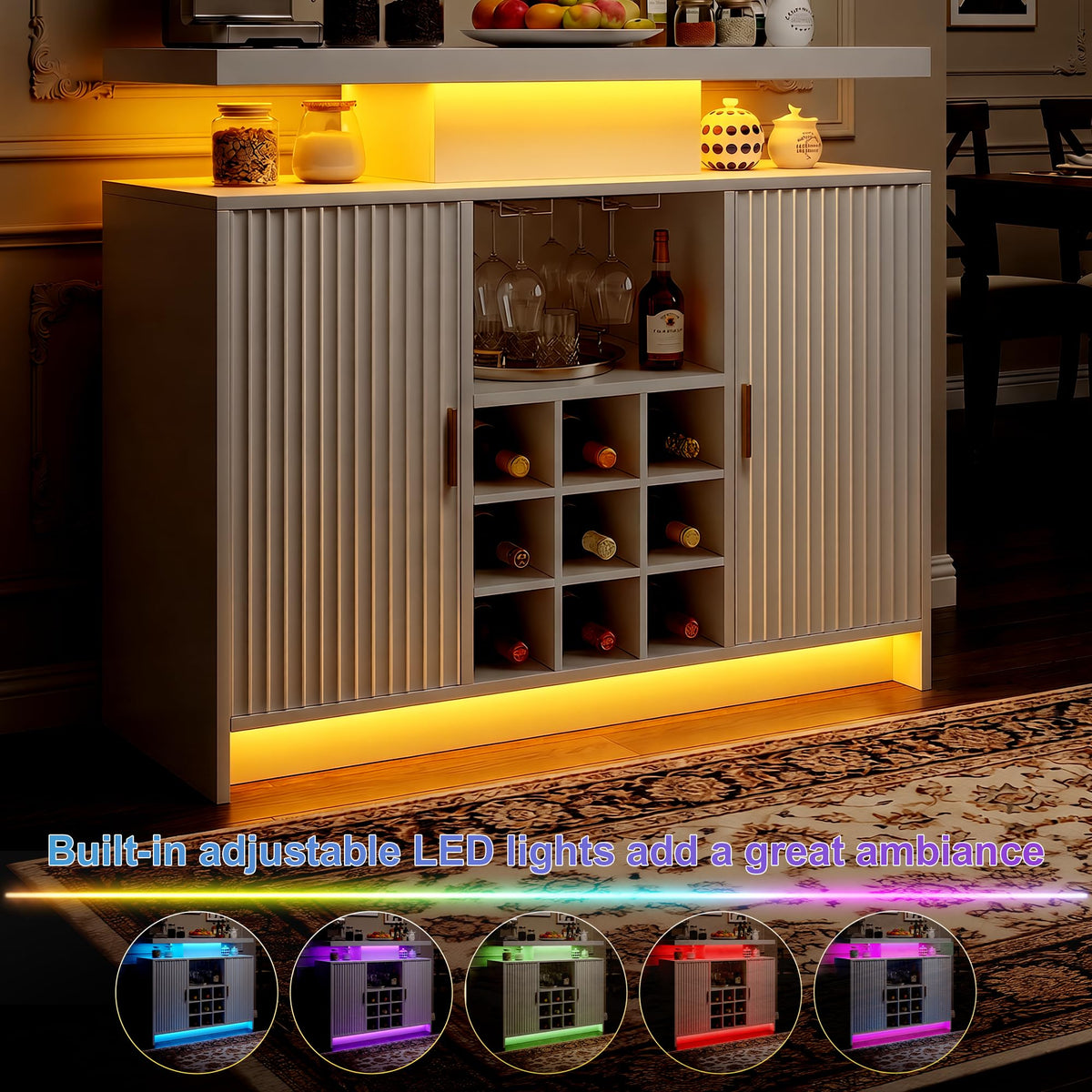 Fluted Wine Cabinet with LED Lights