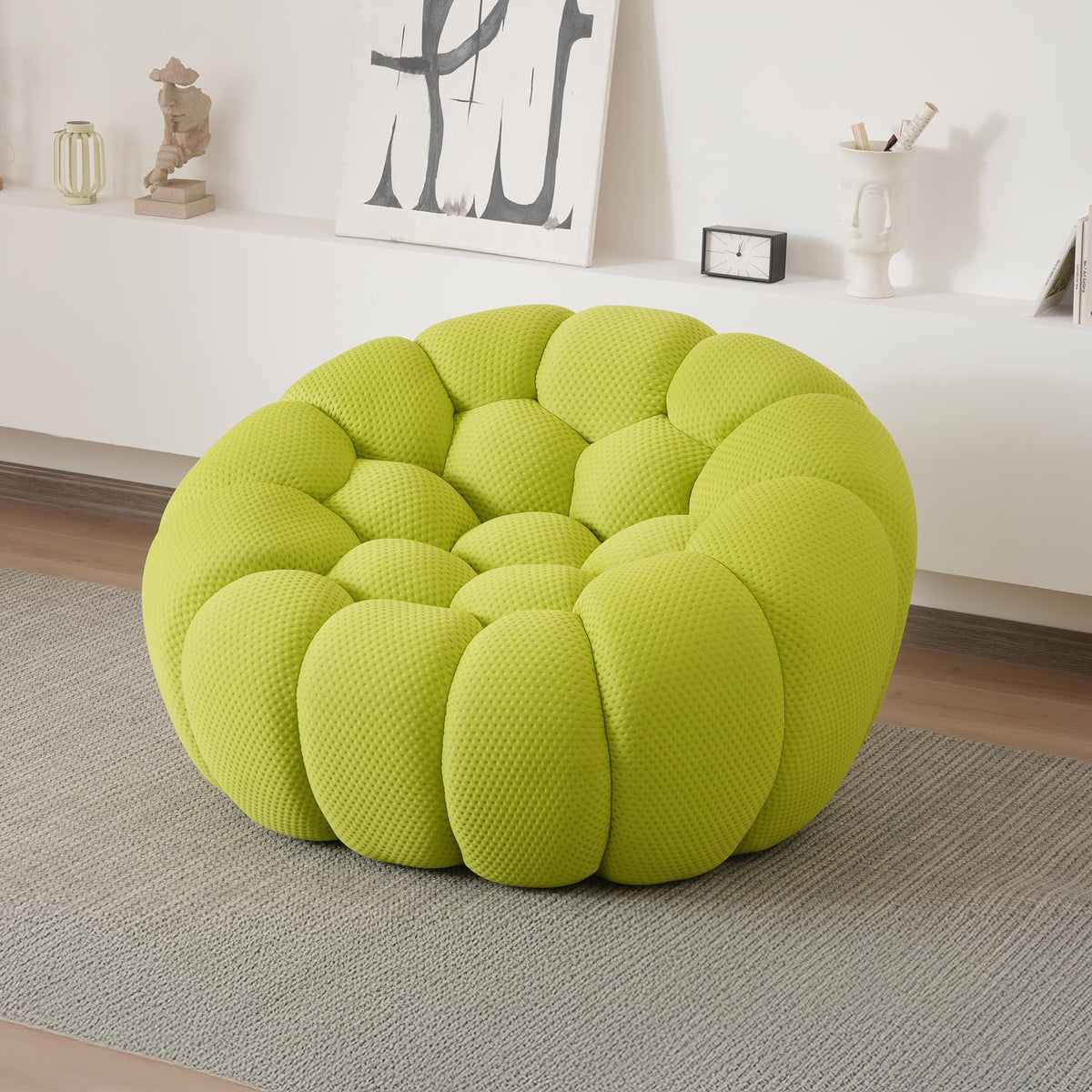 JACH Oversized Bubble Couch Chair, 49.21'' Modern Lazy Floor Sofa, Upholstered Mesh Fabric Bubble Sofa, 3D Honeycomb Shape Curved Couch for Living Room, Apartment, Small Space (Fluorescent Green)