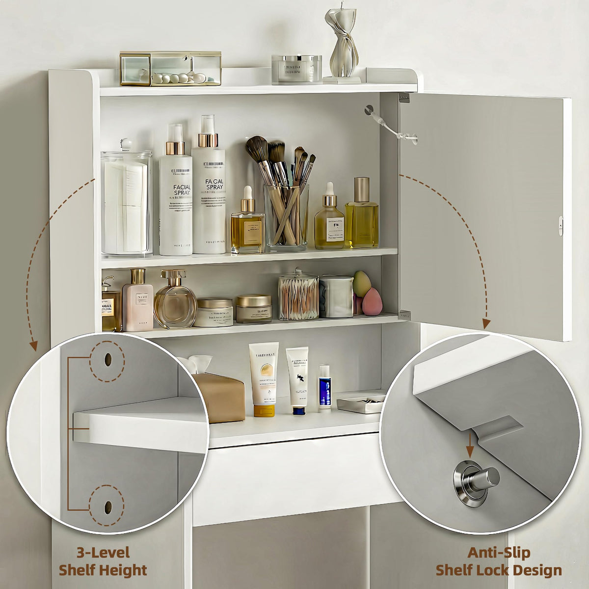 RIHHA Small Vanity Desk with Lighted Mirror & Charging Station, 24" White Makeup Vanity Table Set with Top Shelf & Hidden Storage, Compact Mini Dressing Desk with Stool for Bedroom, Girls, Teens