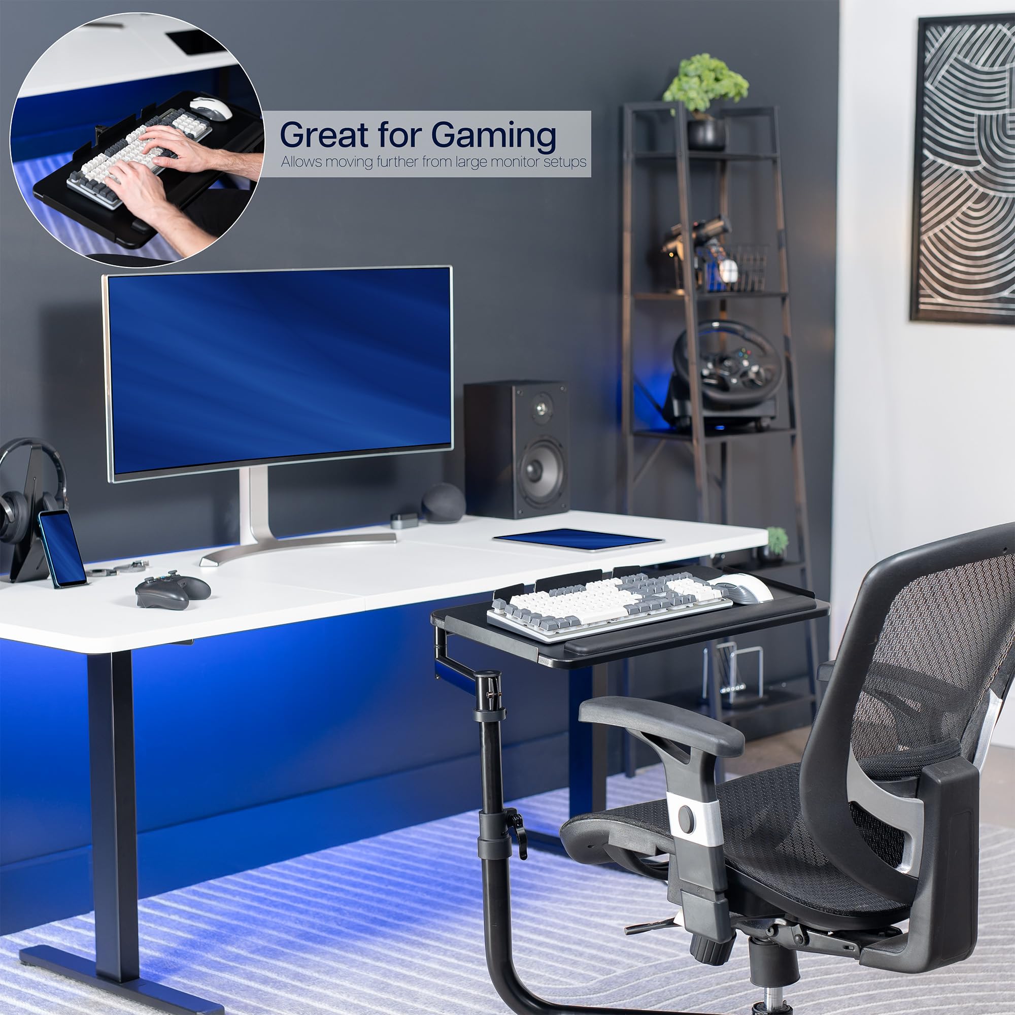 Chair-Mounted Keyboard & Mouse Tray with 360° Rotation