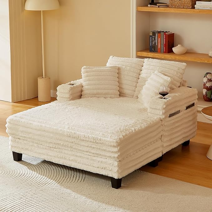 Oversized Chaise Lounge Chair with Cup Holders & Storage
