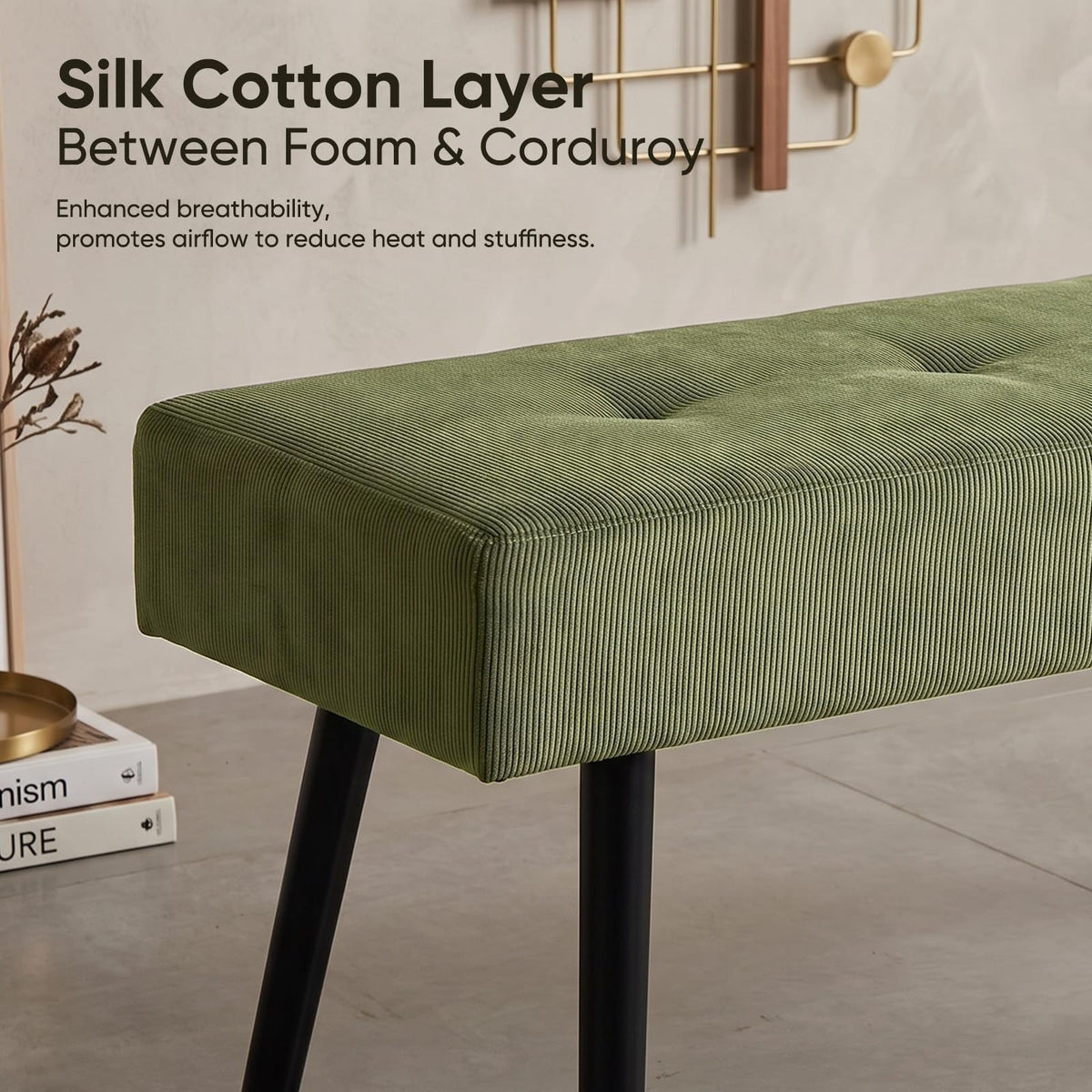 Green Corduroy Bench