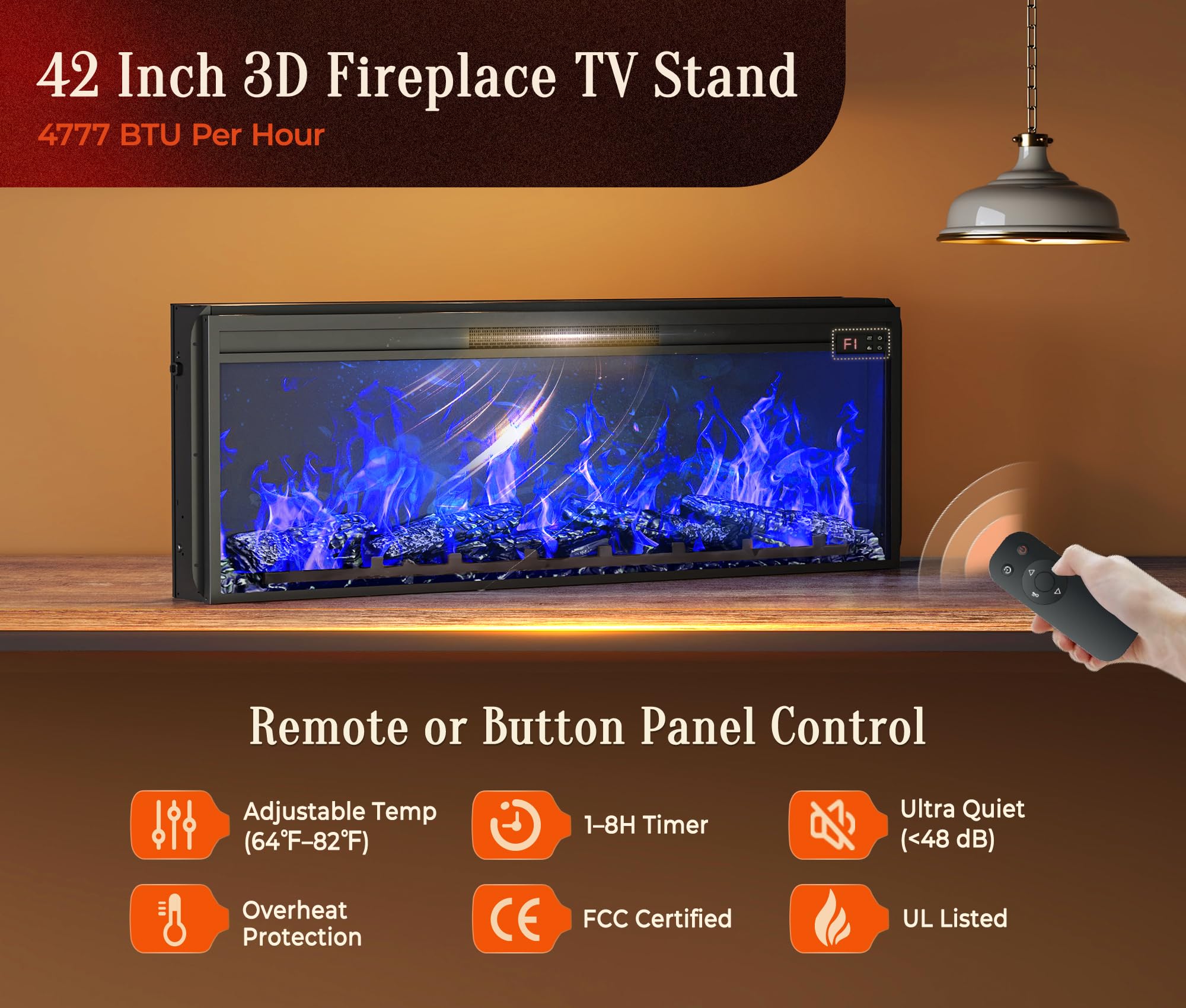 70" Farmhouse TV Stand with 42" Electric Fireplace & 3 Drawers