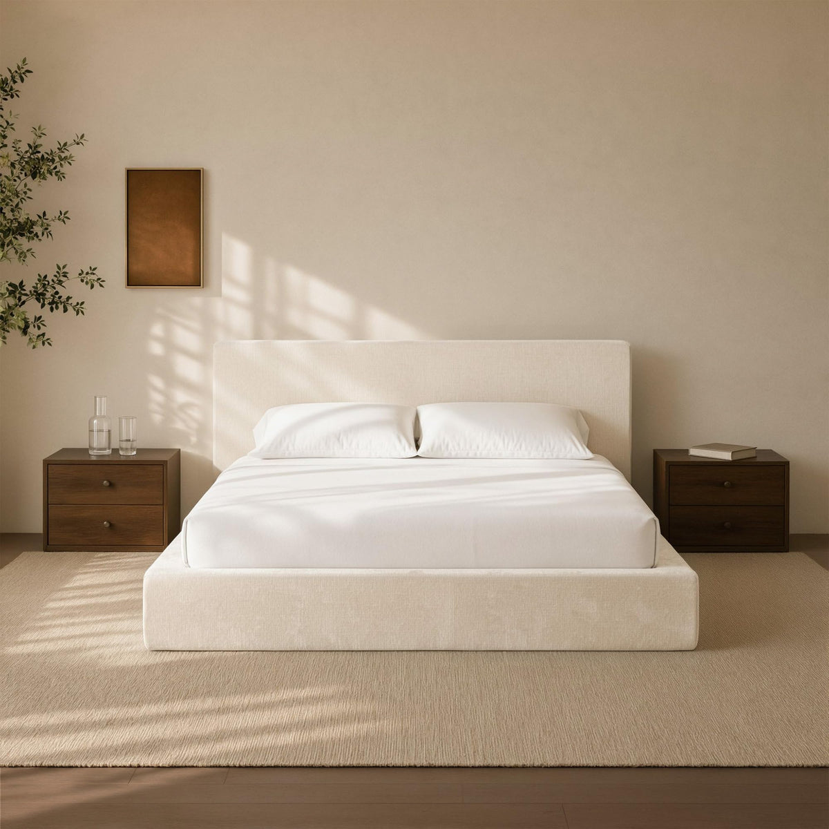 RECCI AirFrame Queen Upholstered Bed Frame with Plush Padded Headboard