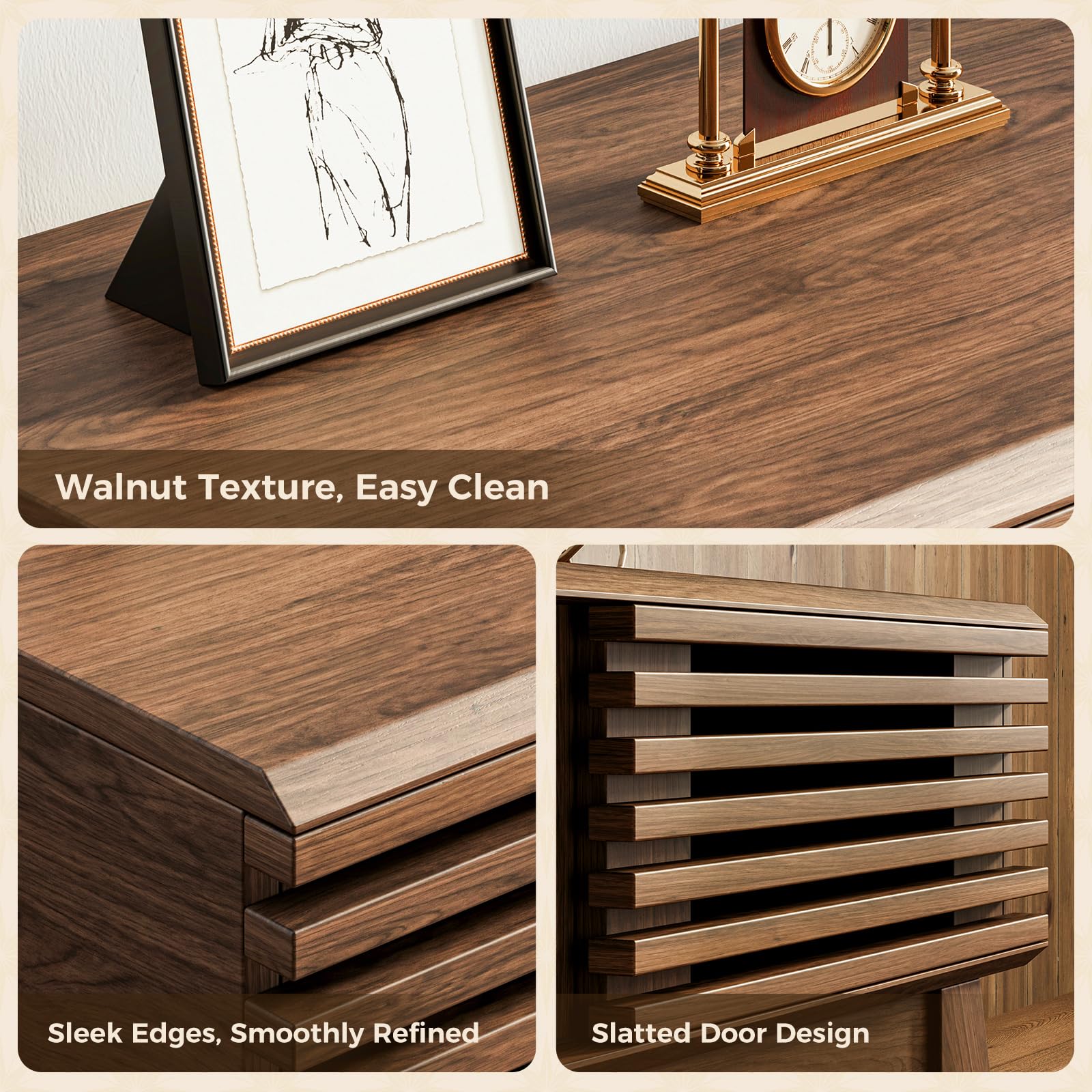 Mid-Century Fluted TV Stand with Sliding Doors & Storage