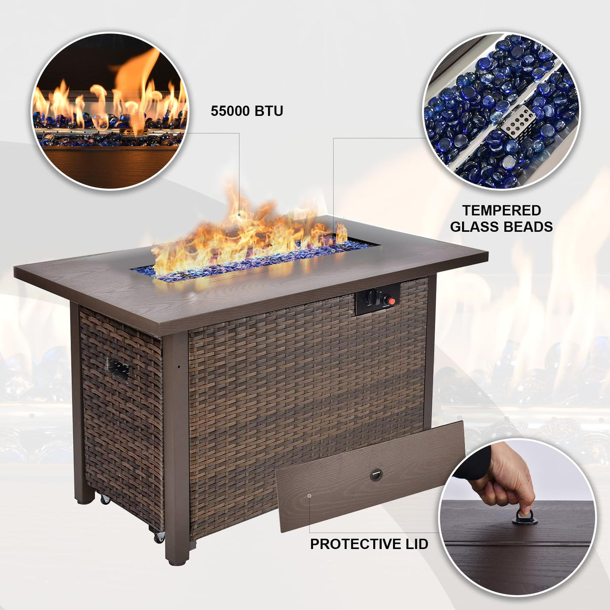 Wicker Propane Fire Pit Table