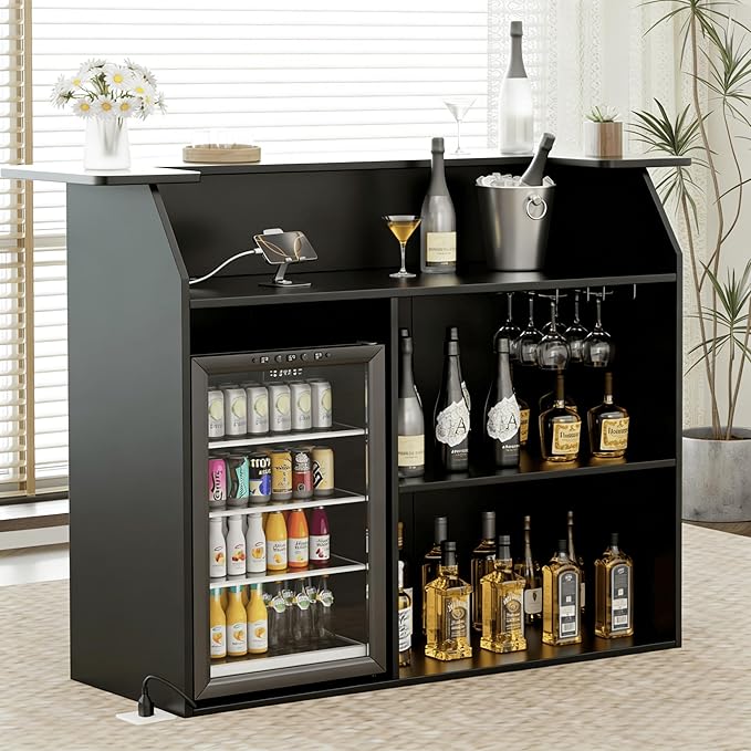 L-Shaped Corner Bar Cabinet with Power Outlet