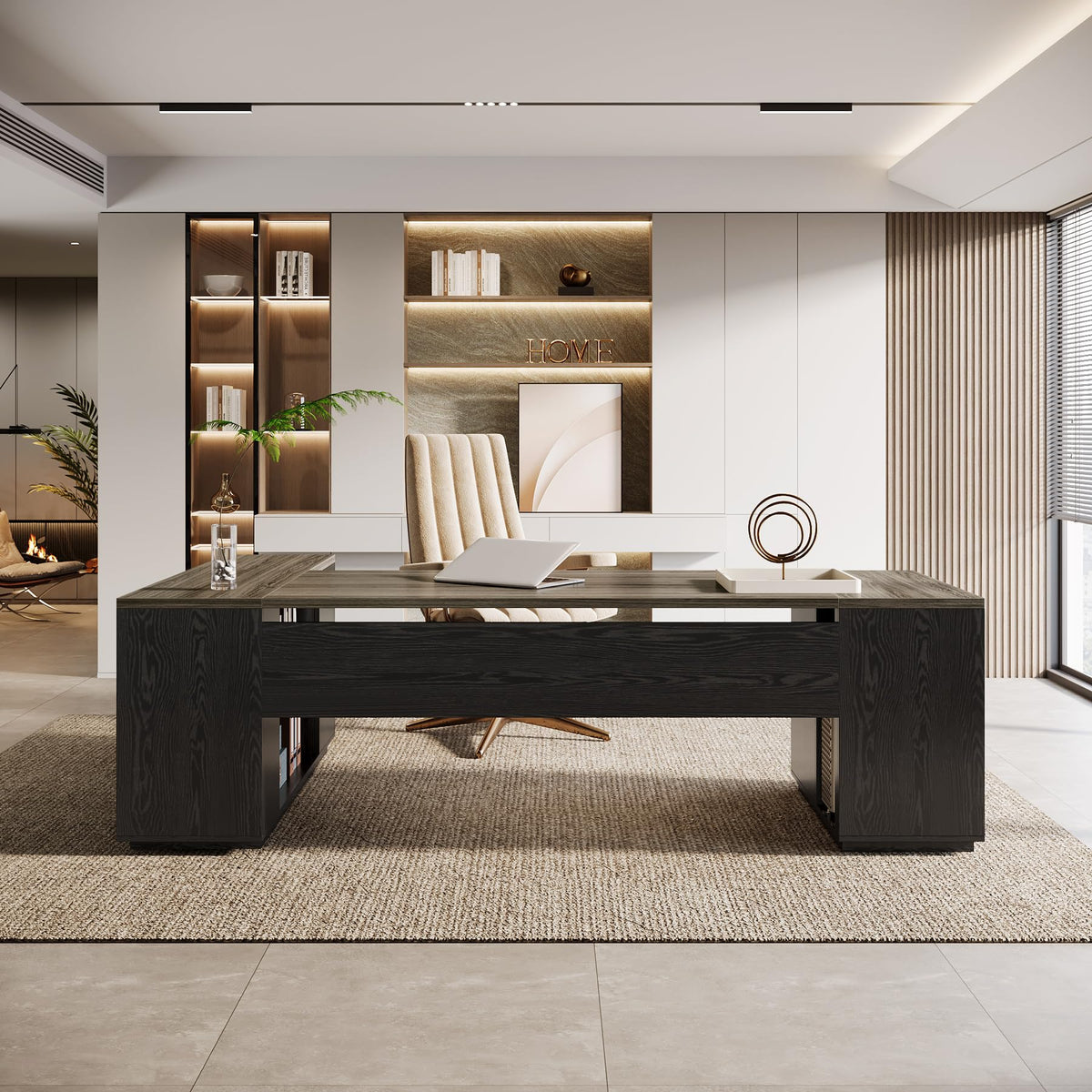 L-Shaped Executive Desk with Storage