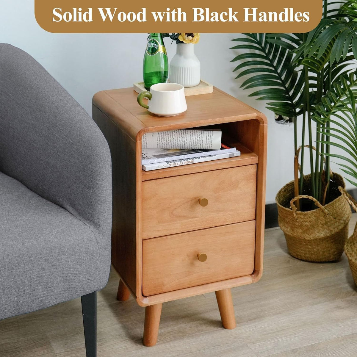 Solid Wood 2-Drawer Nightstand