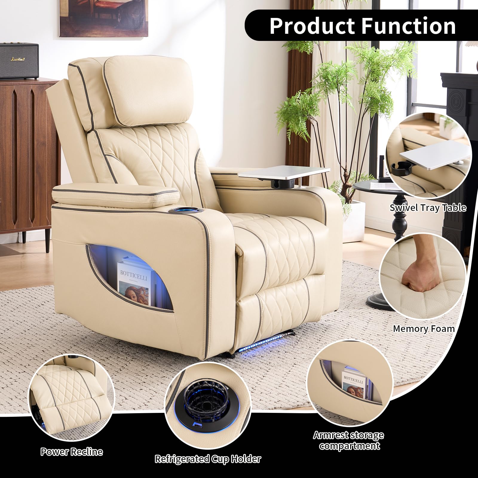 Power Recliner Chair with Massage, Heat & Cooling Cup Holder