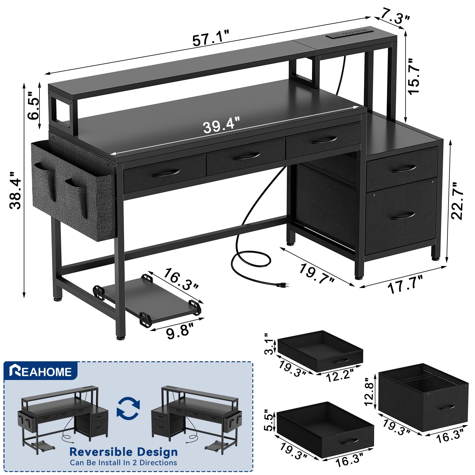 61" Gaming & Computer Desk with LED Lights, Charging Station & Monitor Stand