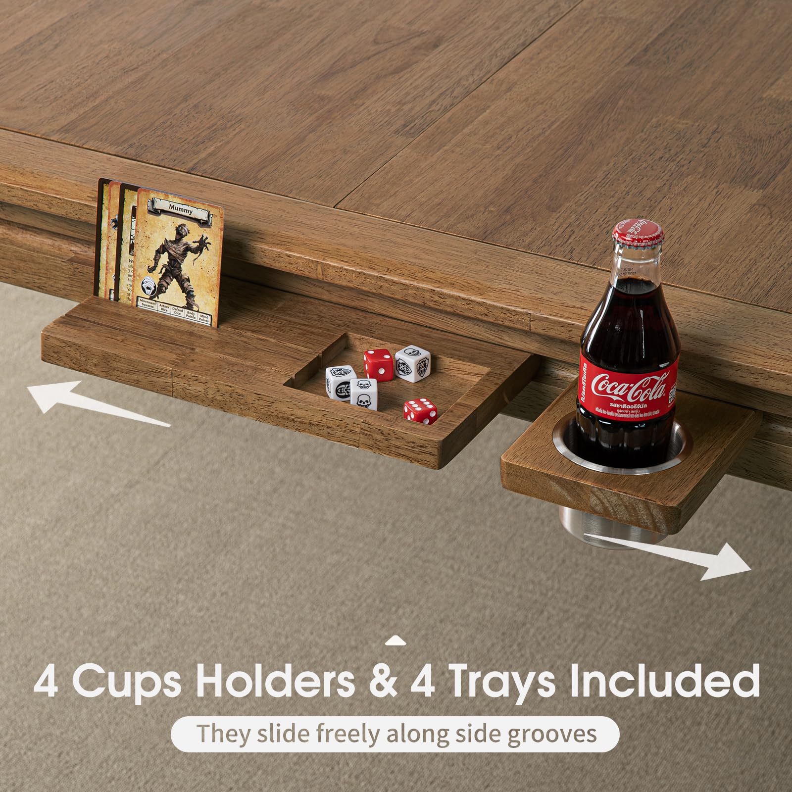 Board Game Table with Removable Table Top, Seats 4 to 6 Players with 57in x 33in Play Area, Includes Play Mat, Detachable Cup Holders and Dice Trays, Minimal Assembly Required