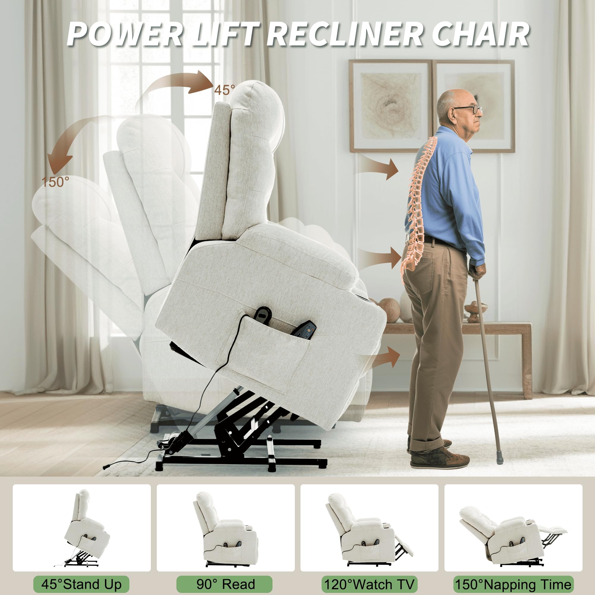 Korser Power Recliner Chair with Massage and Heating, Power Lift Recliner Chair for Elderly and Adults, Electric Recliner with Remote Control and Cup Holders for Living Room