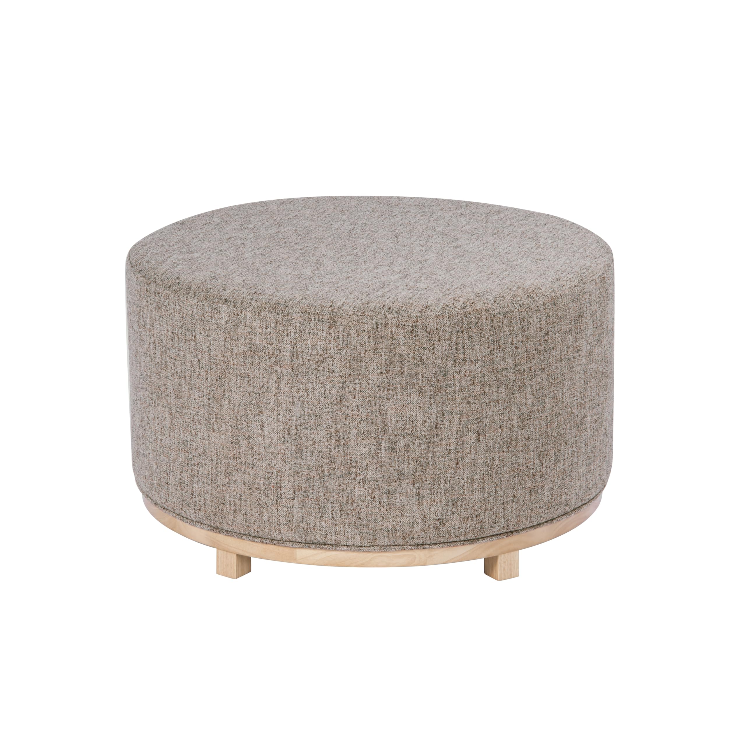 Round Upholstered Ottoman with Wood Base