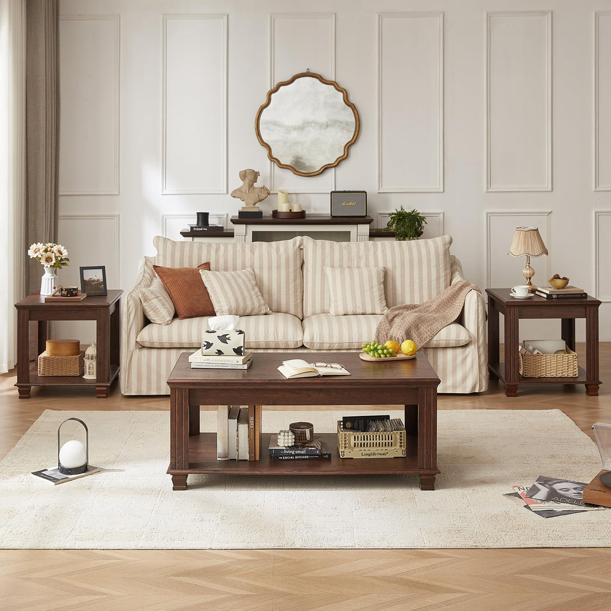SAVOR LIFE Farmhouse Coffee Tables for Living Room, Walnut