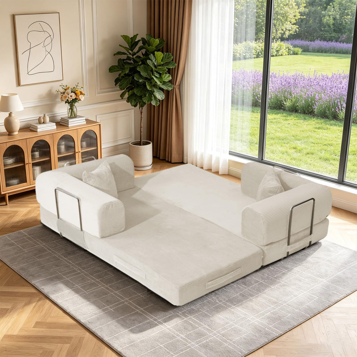 78" Convertible Sofa Bed,Folding Floor Couch,Boneless Bed Futon,Beige