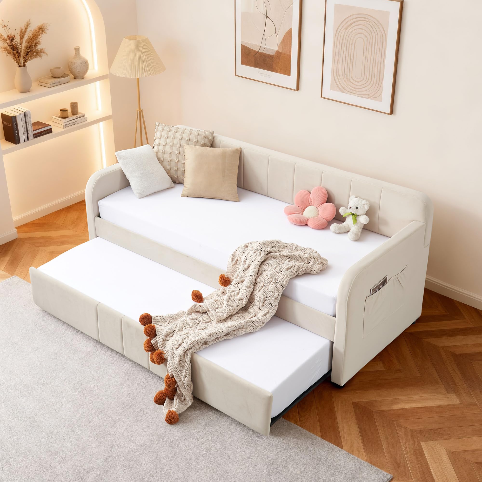 Twin Velvet Daybed with Pop-Up Trundle