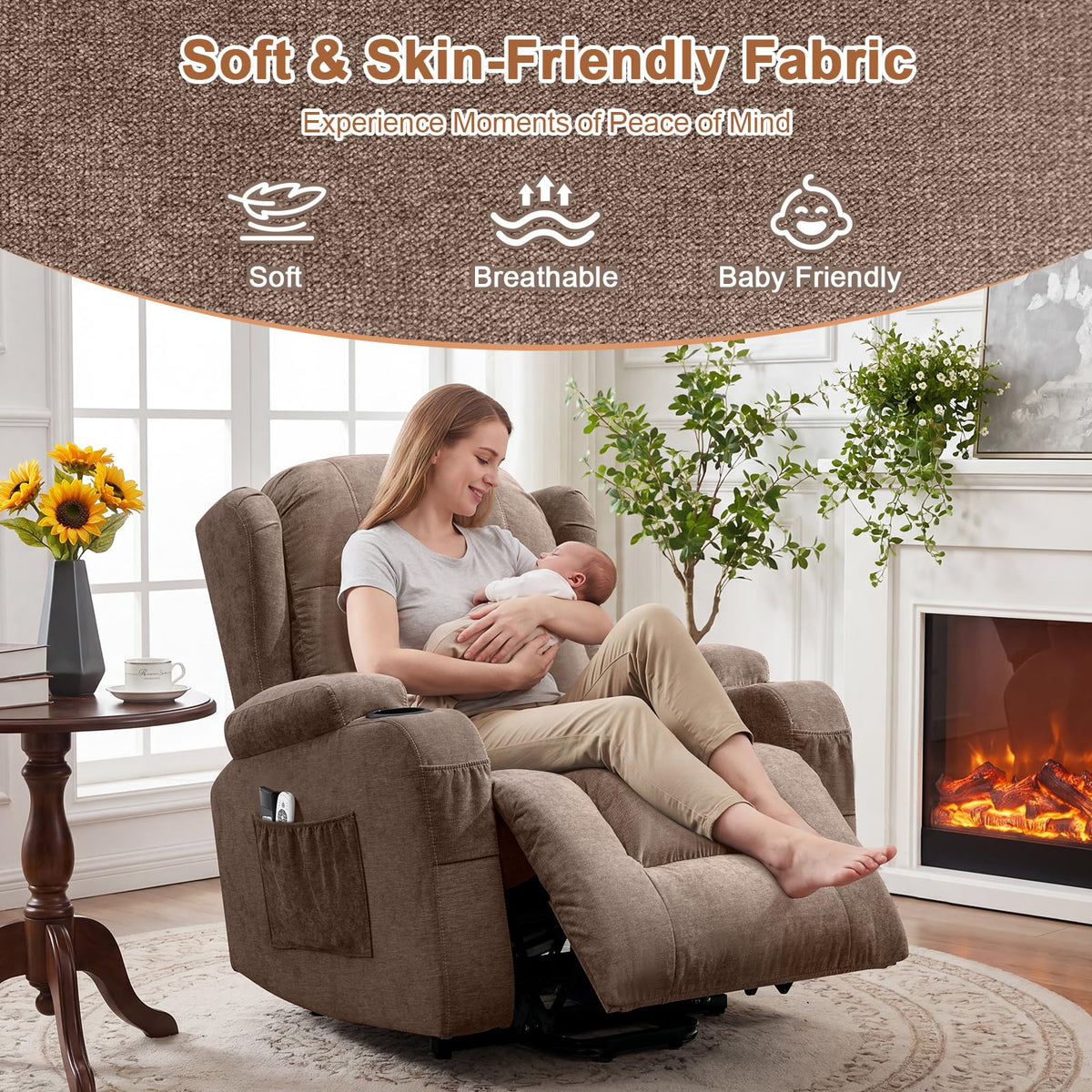 Diluvan Power Lift Recliner Chair for Elderly with Massage and Heat,Brown